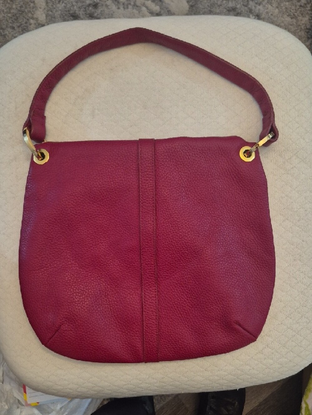 Pebbled Raspberry Shoulder Bag with Gold-Tone Hardware - Picture 3 of 3